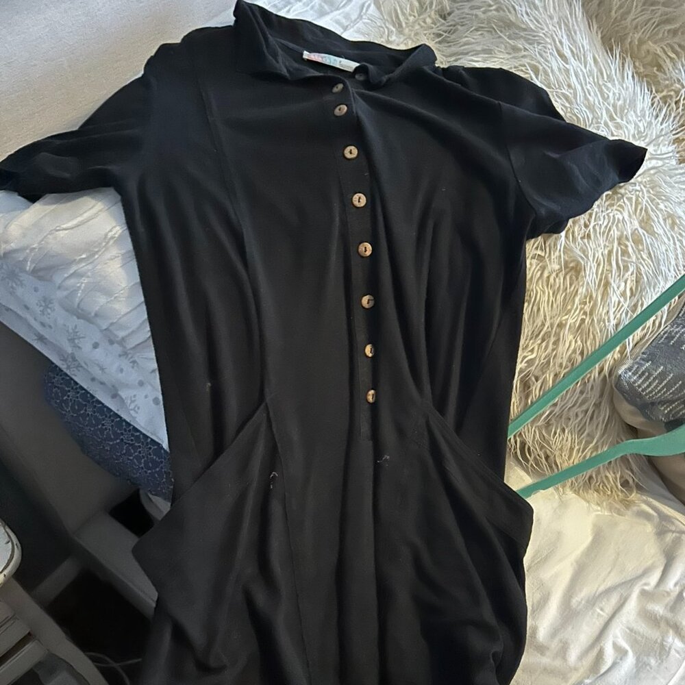 Black Collard Free People Button Dress